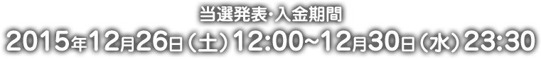 当選発表・入金期間 2015年12月26日(土)12:00〜12月30日(水)23:30